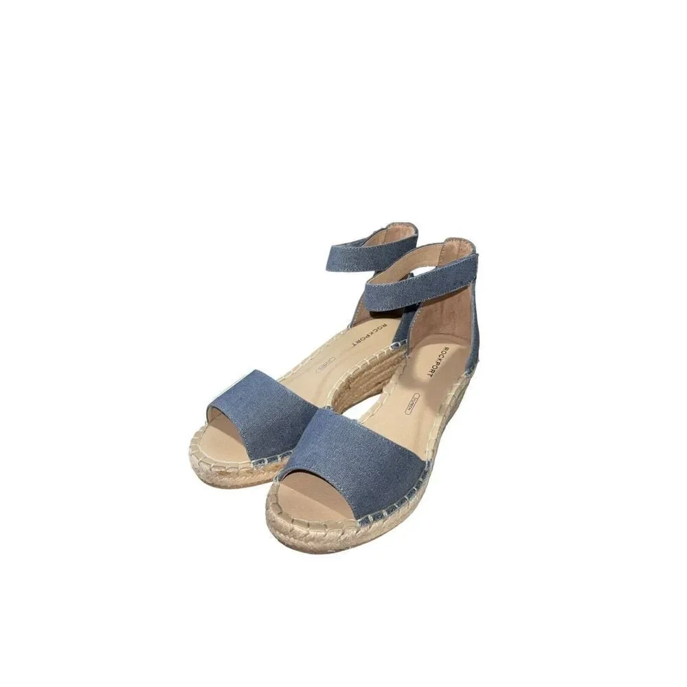 Rockport Marah Espadrille Wedge Sandals Denim Blue - Womens Size 5.5 NWB